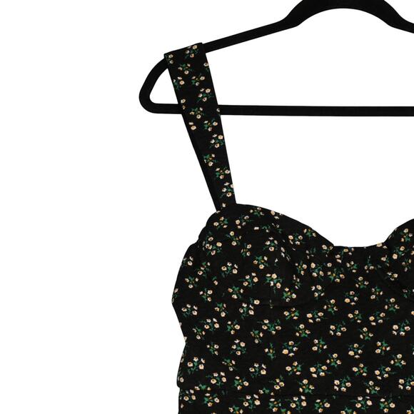 New Anthropologie Hutch Mini Dress Women Medium Black Floral Ruffle Hem Sundress - Picture 4 of 15